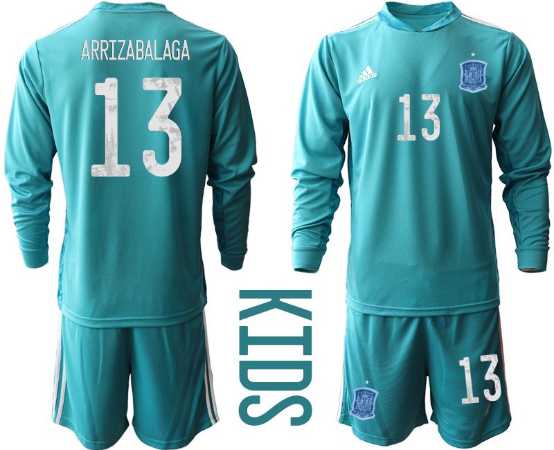 Youth 2021 World Cup National Spain lake blue long sleeve goalkeeper #13 Soccer Jerseys